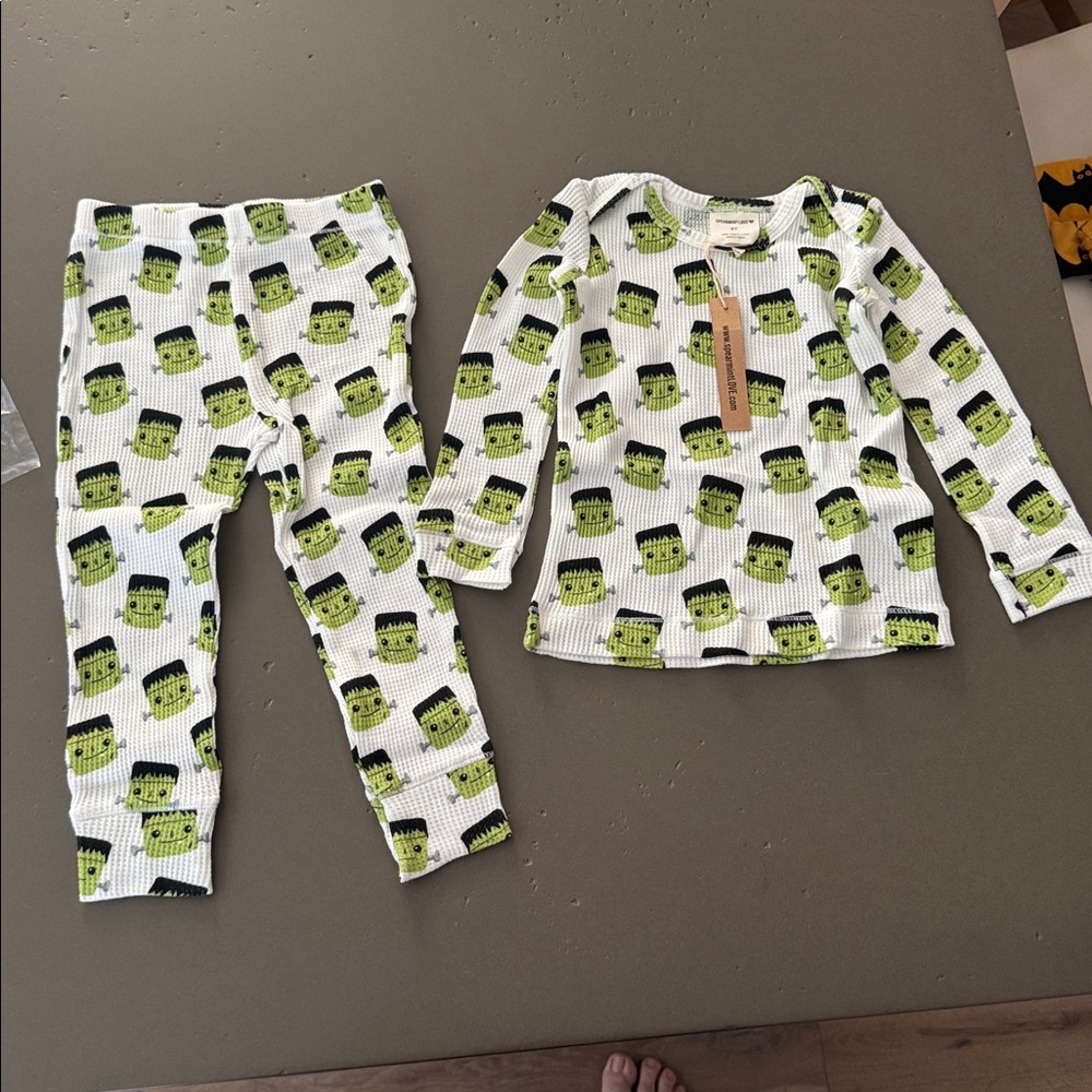Spearmint Love Organic Waffle Halloween Frankenstein PJ’s - 2T